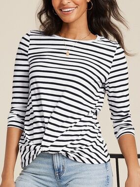 Maurices Black White Striped Long Sleeve Top Casual Basic Size M